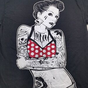 Vtg Fatal Clothing Graphic T Shirt Men Size M Tattoo Pin Up Girl Print Black